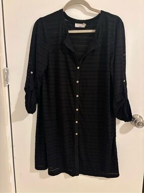 Calvin Klein Black Button-Front Longline Beach Cover-up